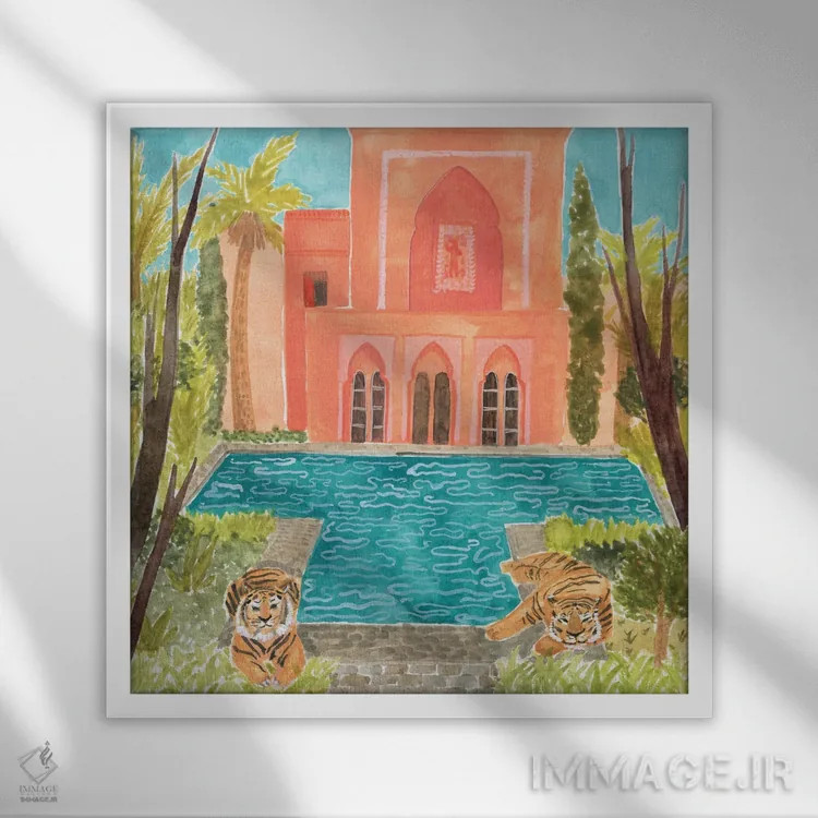 تابلو استخر ببر اثر کارولین چسیا - نمای قابدار سفید