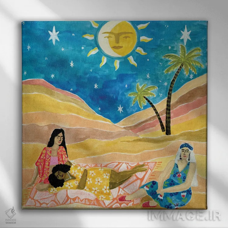 تابلو پیکنیک مراکشی اثر کارولین چسیا - نمای روبهرو روی دیوار