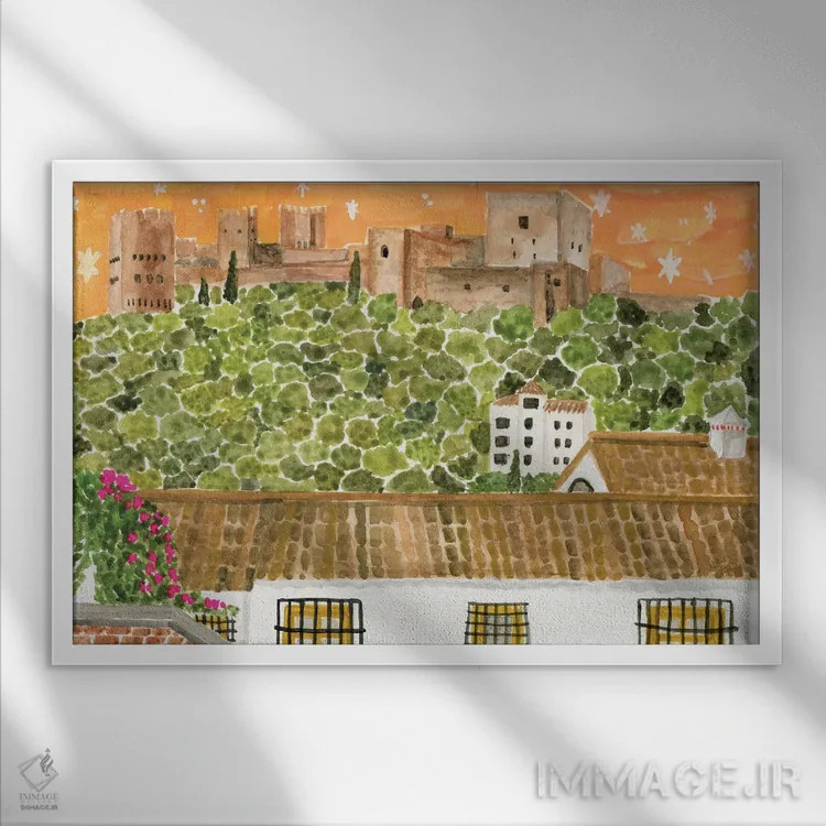 تابلو الحمرا (کاخ الحمرا) اثر کارولین چسیا - نمای قابدار سفید