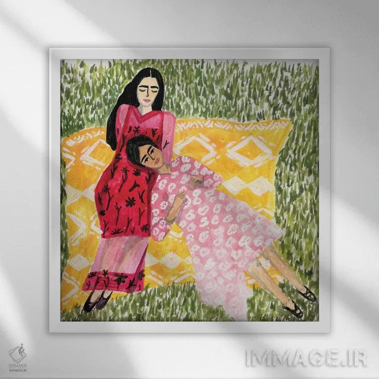 تابلو دوستان (زنانه) اثر کارولین چسیا - نمای قابدار سفید