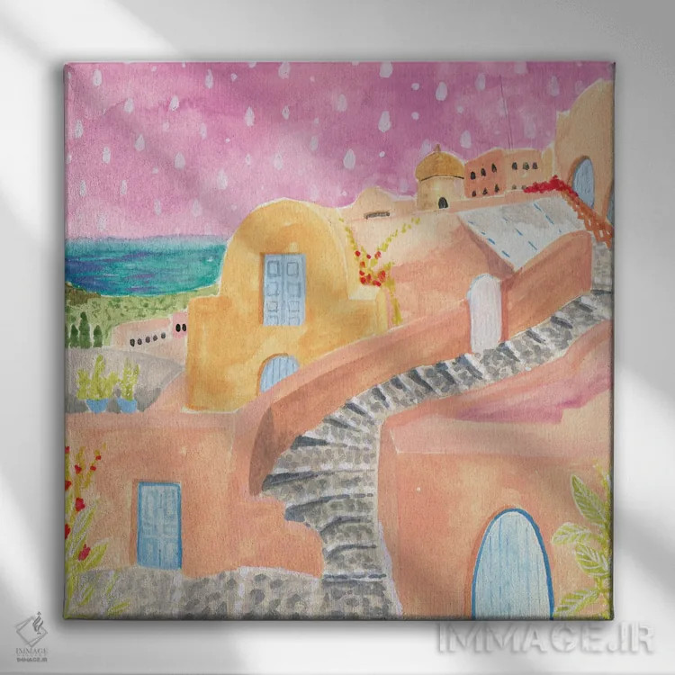 تابلو سانتورینی (یونان) اثر کارولین چسیا - نمای روبهرو روی دیوار