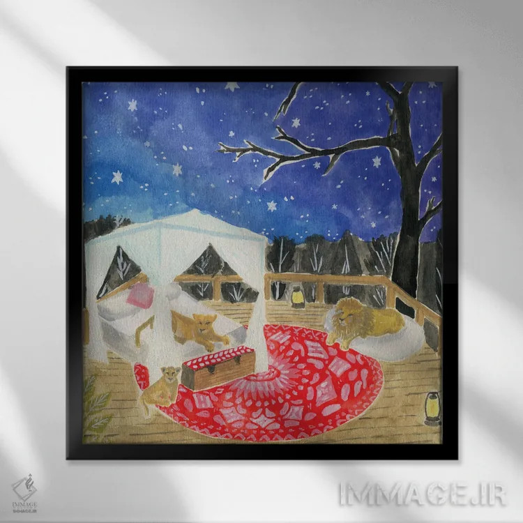 تابلو شیرها اثر کارولین چسیا - نمای قابدار مشکی