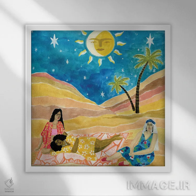 تابلو پیکنیک مراکشی اثر کارولین چسیا - نمای قابدار سفید