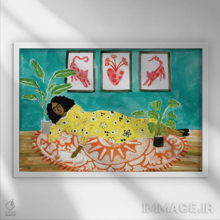 تابلو استراحت اثر کارولین چسیا - نمای قابدار سفید