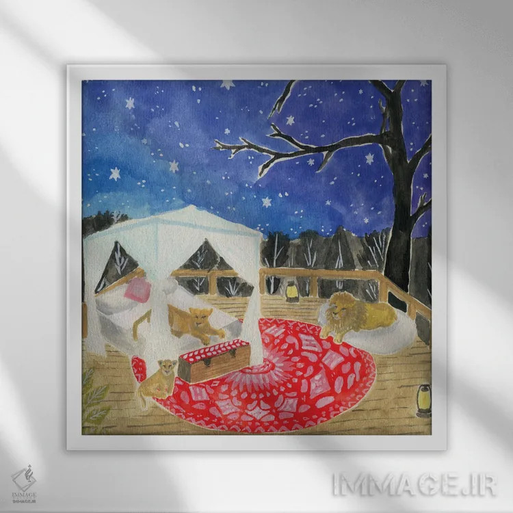 تابلو شیرها اثر کارولین چسیا - نمای قابدار سفید