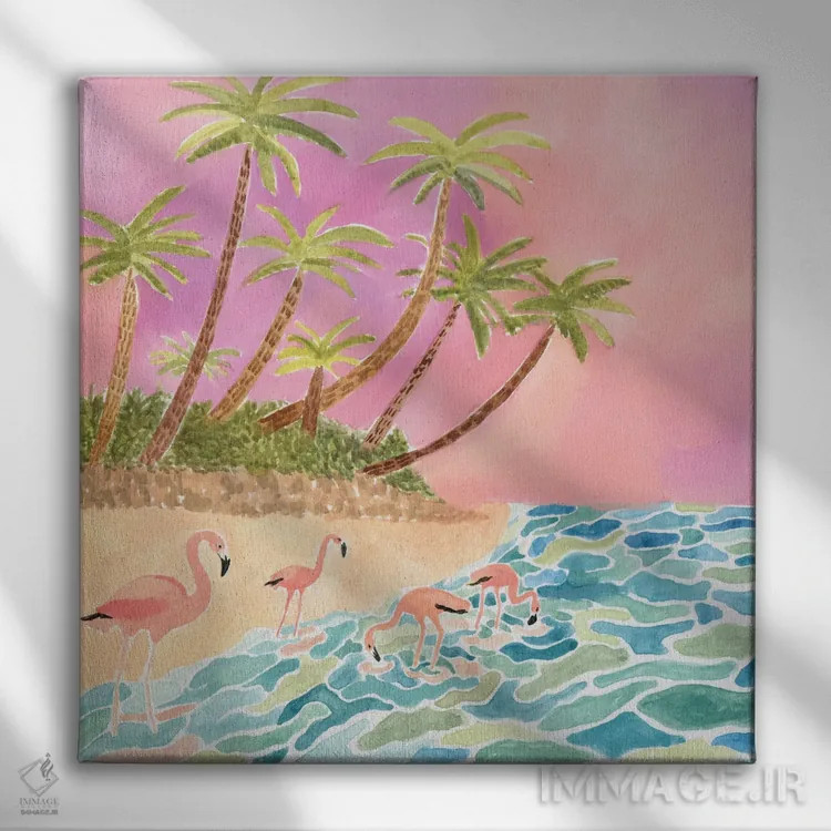 تابلو فلامینگوها اثر کارولین چسیا - نمای روبهرو روی دیوار