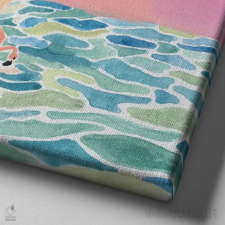 تابلو فلامینگوها اثر کارولین چسیا - نمای نزدیک بافت بوم