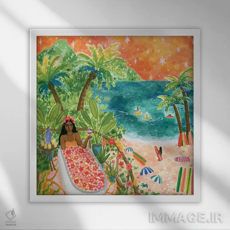 تابلو حمام آرام اثر کارولین چسیا - نمای قابدار سفید