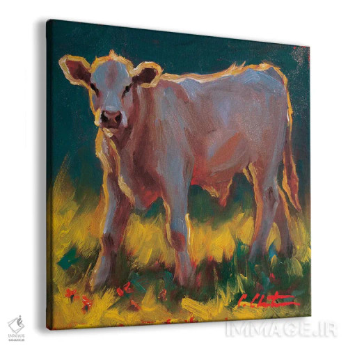 تابلو گوساله در چمنزار اثر چری کریستنسن - نمای پرسپکتیو محصول