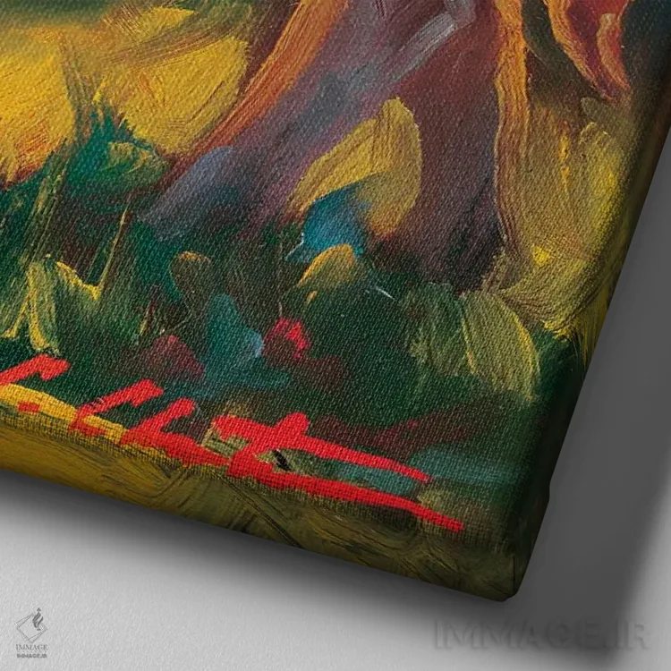 تابلو گوساله در چمنزار اثر چری کریستنسن - نمای نزدیک بافت بوم