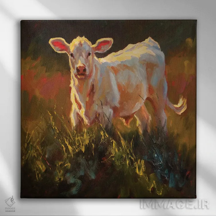 تابلو گوسالهٔ مزاحم شده اثر چری کریستنسن - نمای روبهرو روی دیوار