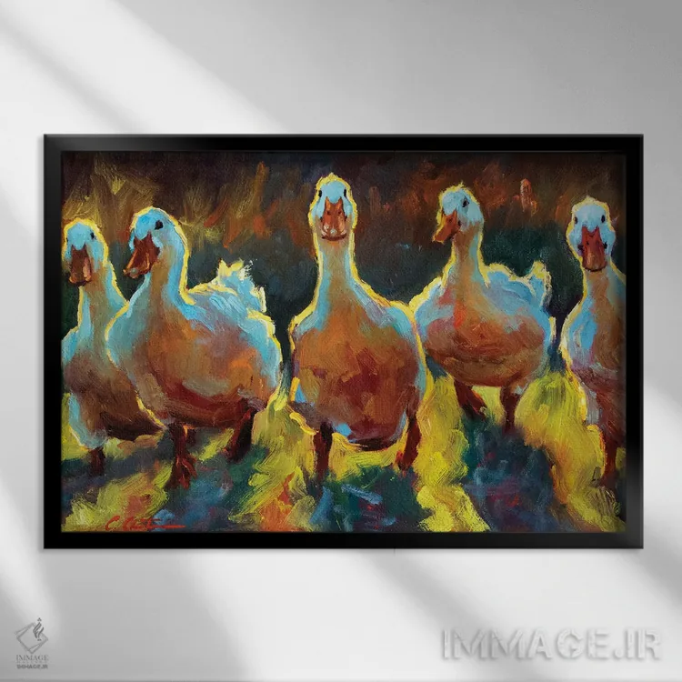 تابلو دار و دسته اردکها اثر چری کریستنسن - نمای قابدار مشکی