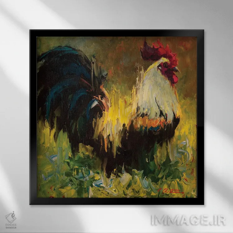 تابلو خروس مغرور در آرامش اثر چری کریستنسن - نمای قابدار مشکی