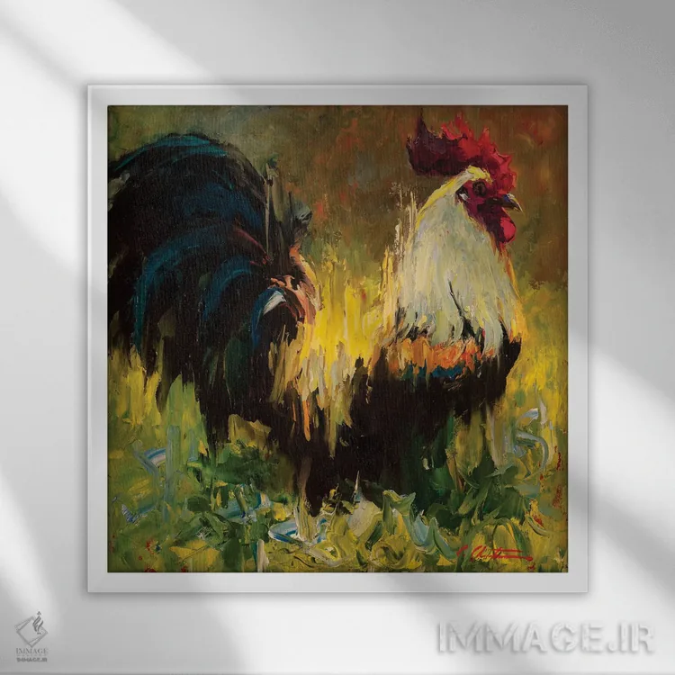 تابلو خروس مغرور در آرامش اثر چری کریستنسن - نمای قابدار سفید