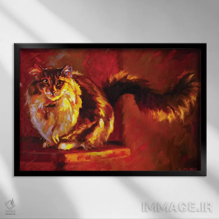 تابلو گربه روی لبه اثر چری کریستنسن - نمای قابدار مشکی