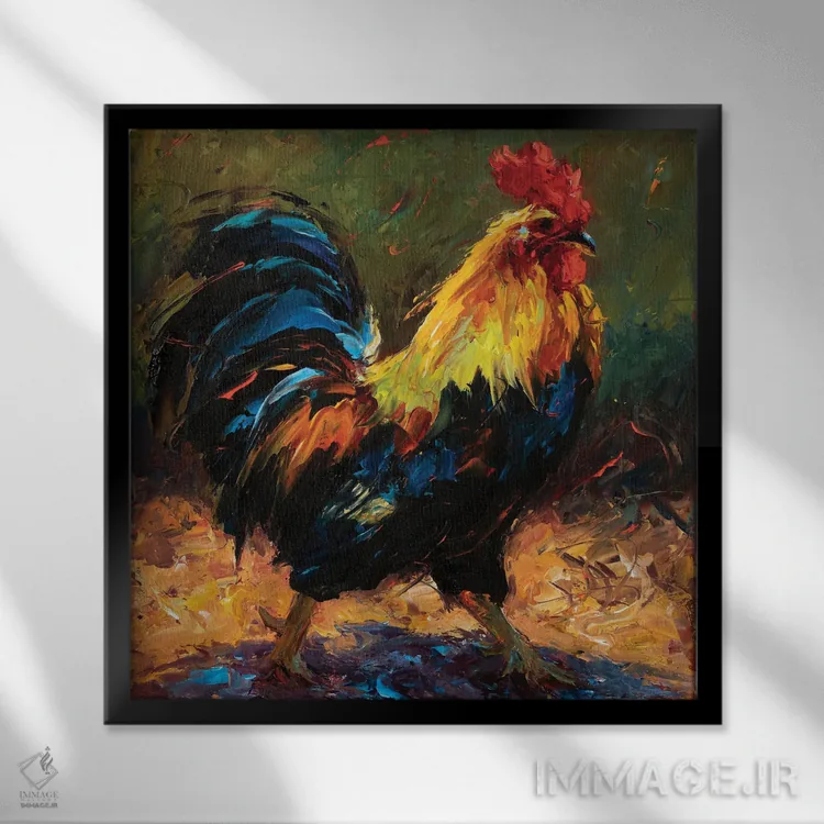 تابلو خروس دونده اثر چری کریستنسن - نمای قابدار مشکی