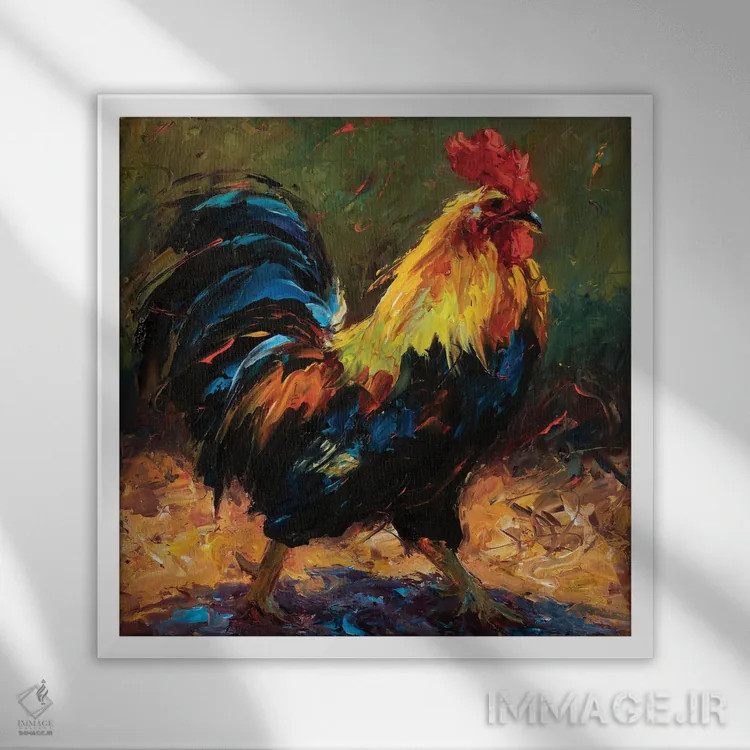 تابلو خروس دونده اثر چری کریستنسن - نمای قابدار سفید
