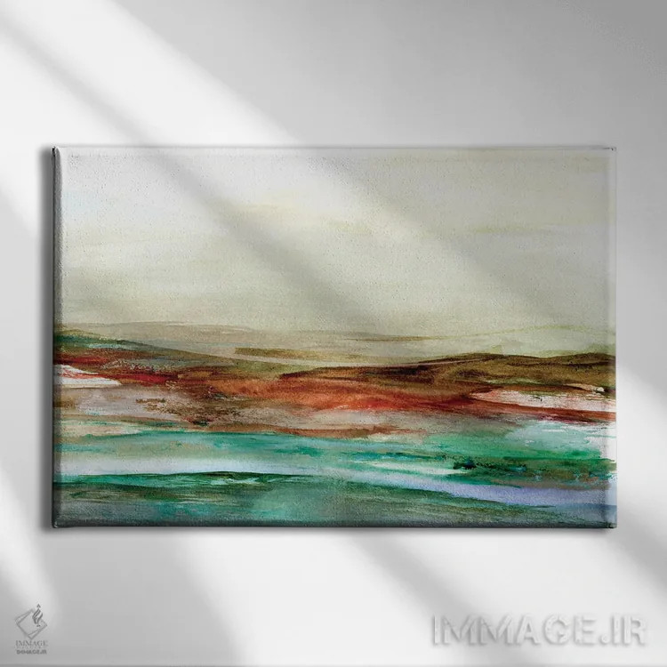 تابلو آبرنگ منظره قرمز و آبیدریایی اثر جی لاندو - نمای روبهرو روی دیوار