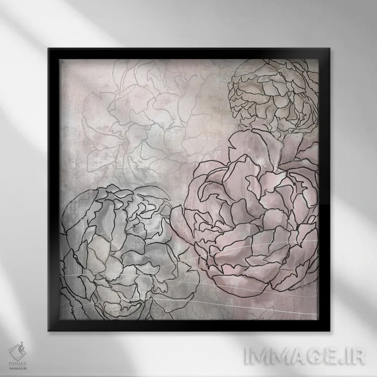 تابلو گل صدتومانی صورتی کمرنگ اثر جی لاندو - نمای قابدار مشکی