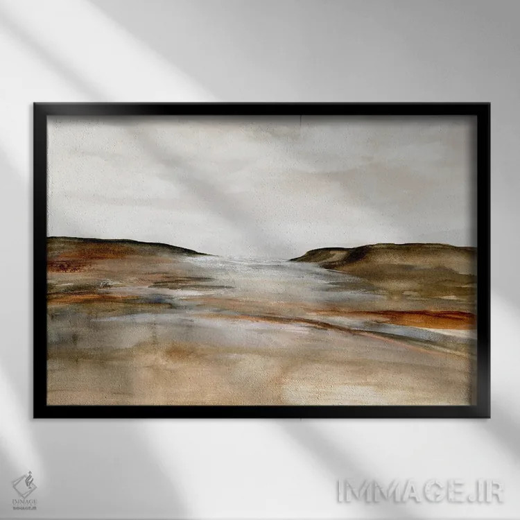تابلو آبرنگهای کویر شتریرنگ اثر جی لاندو - نمای قابدار مشکی