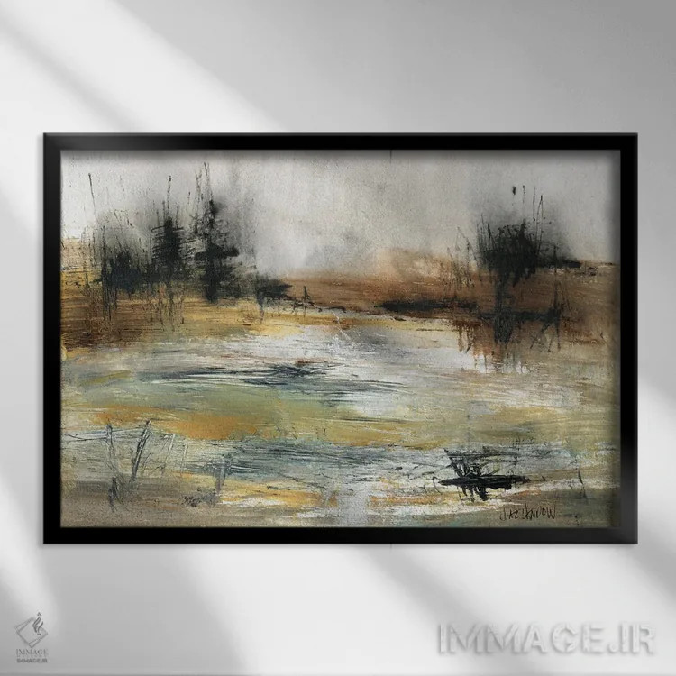 تابلو آن شب با آتشبازی اثر جی لاندو - نمای قابدار مشکی