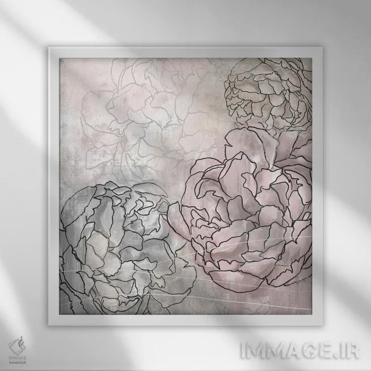 تابلو گل صدتومانی صورتی کمرنگ اثر جی لاندو - نمای قابدار سفید