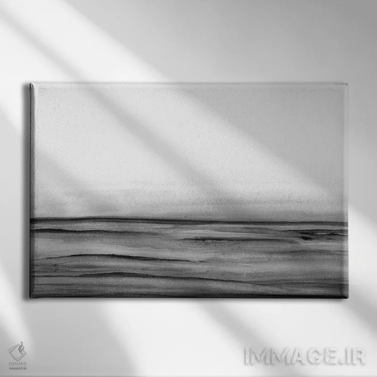 تابلو منظرهٔ دریایی مینیمال سیاه و سفید اثر جی لاندو - نمای روبهرو روی دیوار