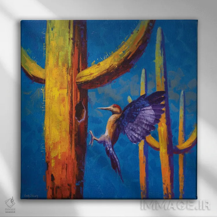 تابلو بیلمکانیکی ساگوارو (کاکتوس) اثر کدی دیلانگ - نمای روبهرو روی دیوار