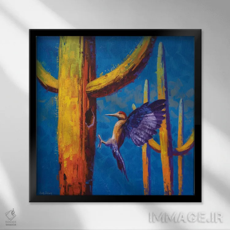 تابلو بیلمکانیکی ساگوارو (کاکتوس) اثر کدی دیلانگ - نمای قابدار مشکی