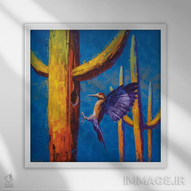 تابلو بیلمکانیکی ساگوارو (کاکتوس) اثر کدی دیلانگ - نمای قابدار سفید