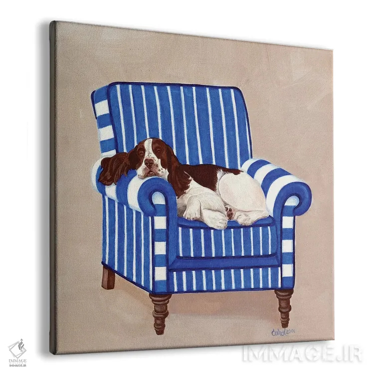 تابلو اسپرینگر روی زمینه آبی (نوعی سگ) اثر کارول دیلون - نمای پرسپکتیو محصول