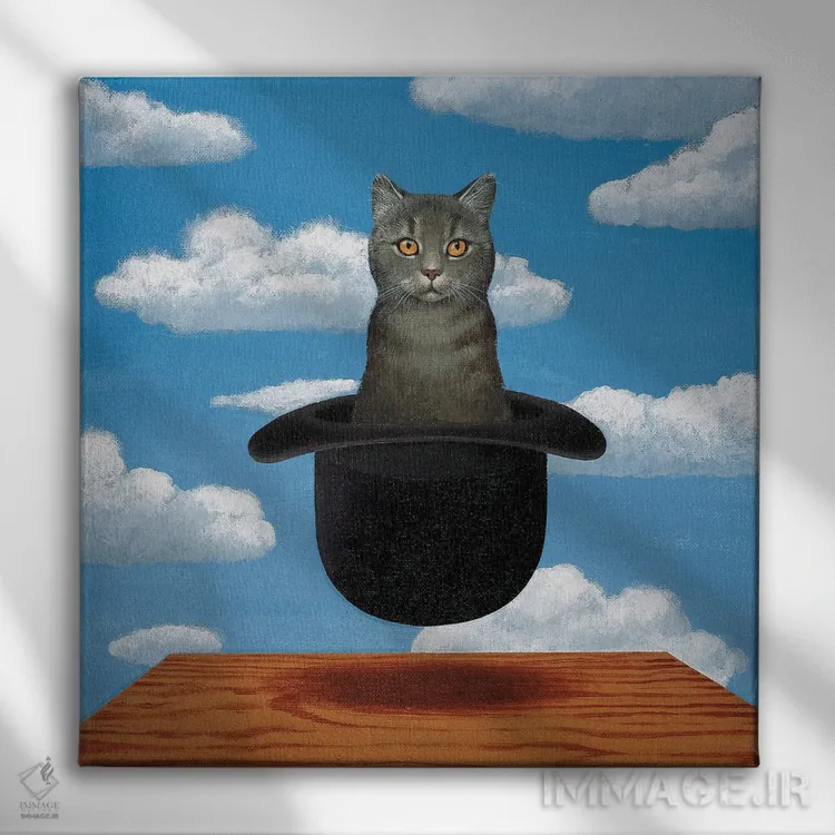 تابلو گربه ماگریت (سبک سوررئالیسم) - نمای روبهرو روی دیوار