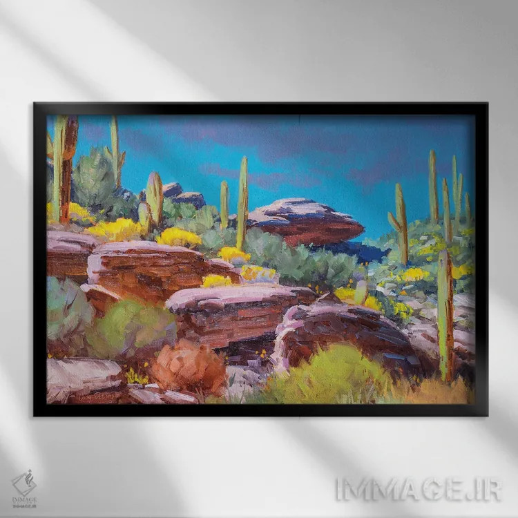 تابلو شکوفههای صحرا اثر کدی دیلانگ - نمای قابدار مشکی