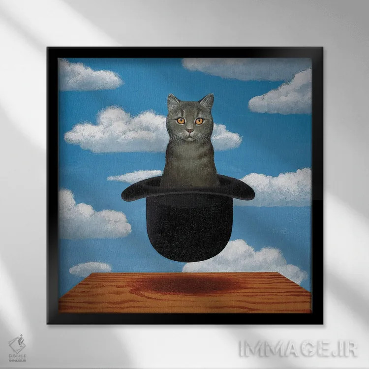 تابلو گربه ماگریت (سبک سوررئالیسم) - نمای قابدار مشکی