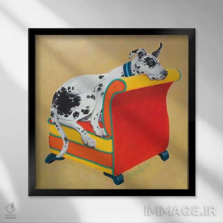تابلو گریت باور روی زمینه نارنجی (نوعی سگ) اثر کارول دیلون - نمای قابدار مشکی