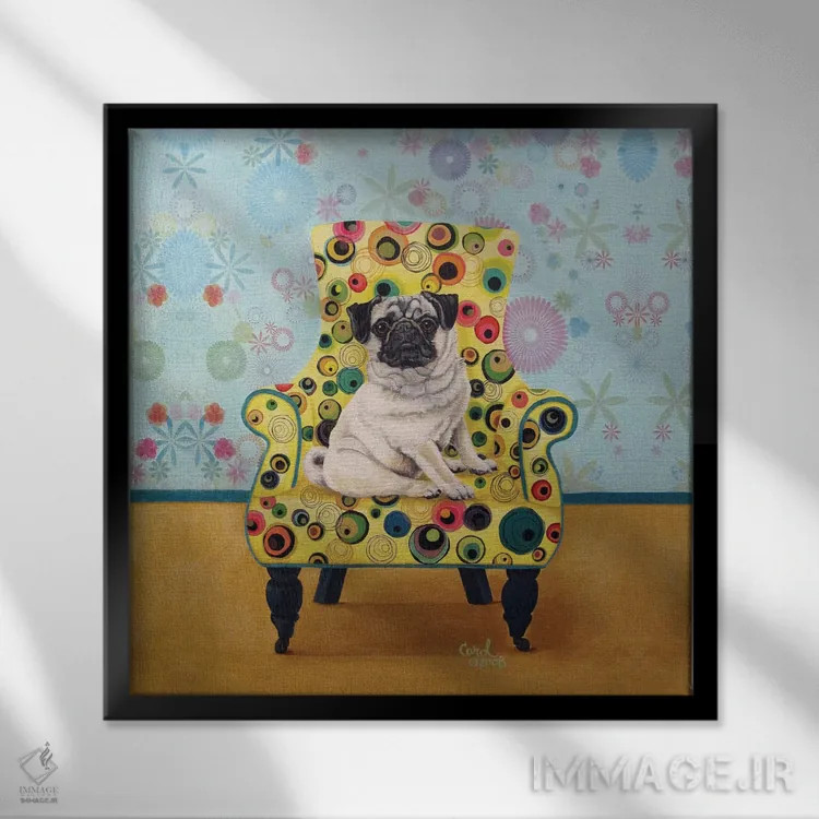 تابلو پاگ خالخالی اثر کارول دیلون - نمای قابدار مشکی