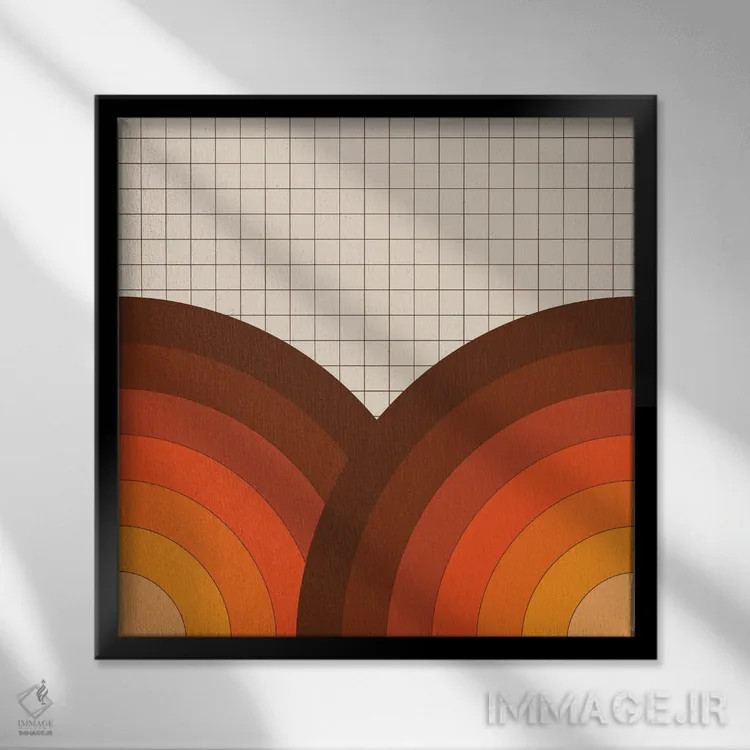 تابلو خطوط شبکهای کرمرنگ اثر دیزاینز سرکا ۷۸ - نمای قابدار مشکی