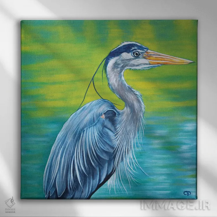 تابلو حواصیل آبی بزرگ اثر سیندی دودس - نمای روبهرو روی دیوار