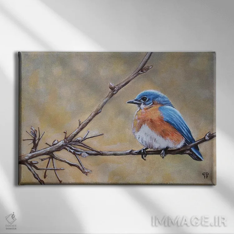 تابلو مرغ آبی اثر سیندی دودس - نمای روبهرو روی دیوار