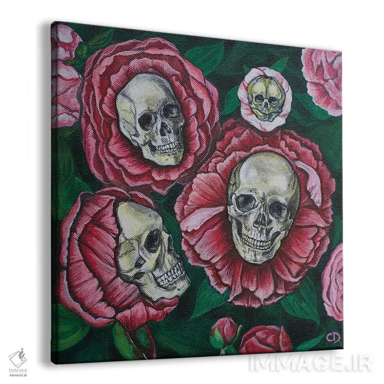 تابلو جمجمههای گل صدتومانی اثر سیندی دودس - نمای پرسپکتیو محصول