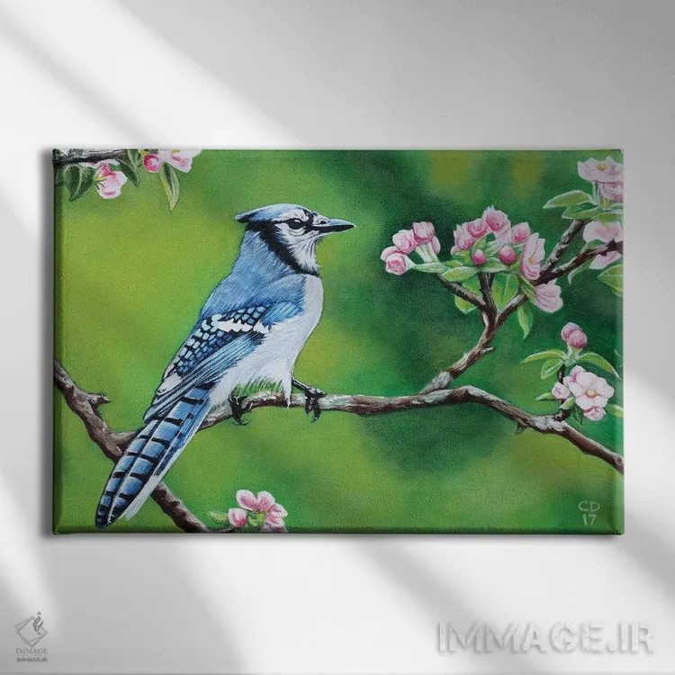 تابلو جیجاق آبی در بهار اثر سیندی دودس - نمای روبهرو روی دیوار