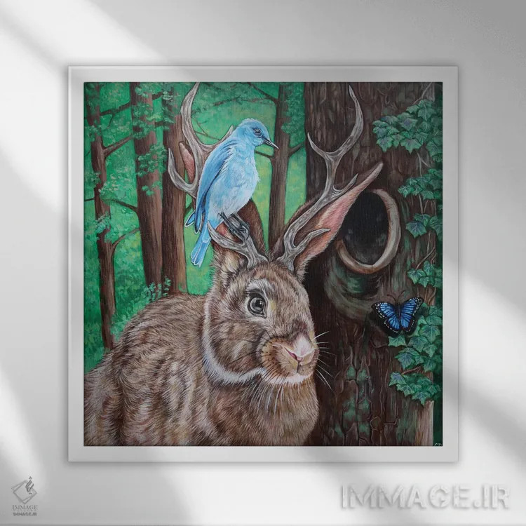 تابلو شاخدار افسانهای (جکلوب) اثر سیندی دودس - نمای قابدار سفید