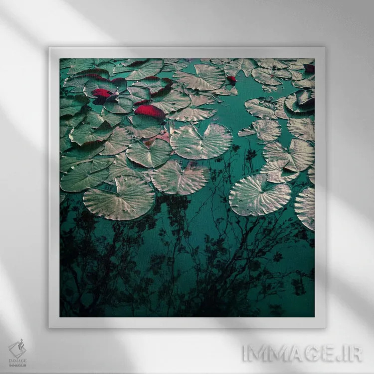 تابلو نیلوفرهای آبی اثر کلودیا دروسرت - نمای قابدار سفید