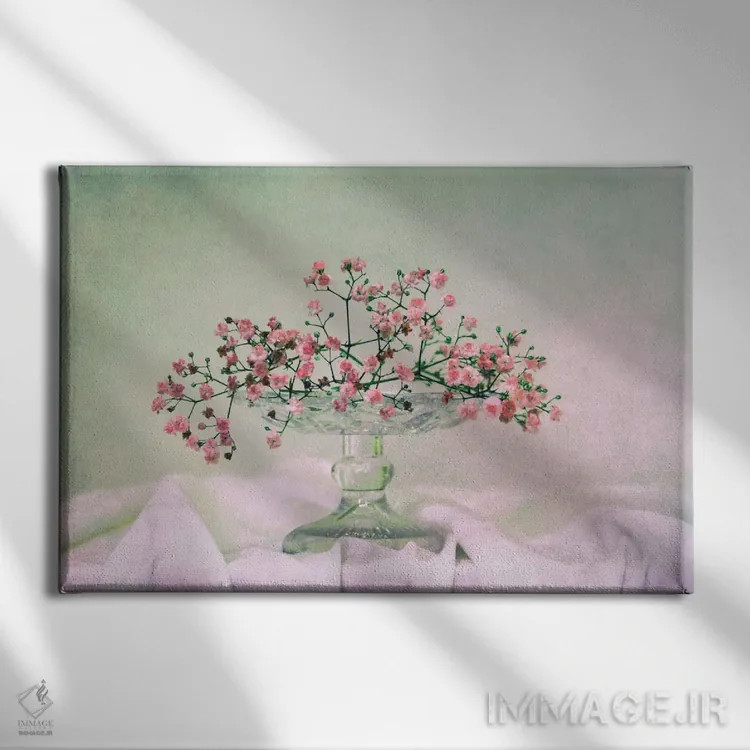 تابلو عروسک پشتپرده (گل ژیپسوفیلا، نام آلمانی) اثر کلودیا دروسرت - نمای روبهرو روی دیوار