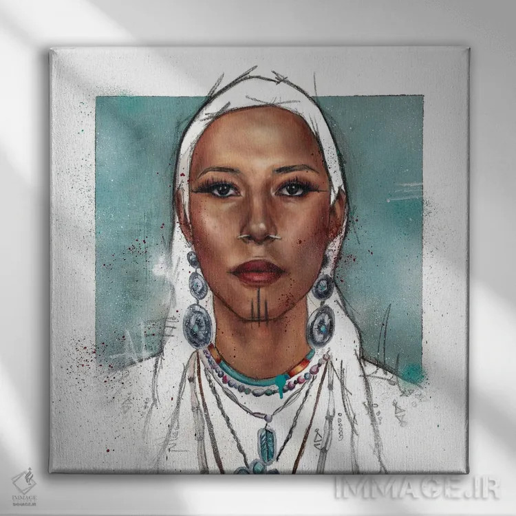 تابلو زن بومی زیبا اثر کدی سن - نمای روبهرو روی دیوار