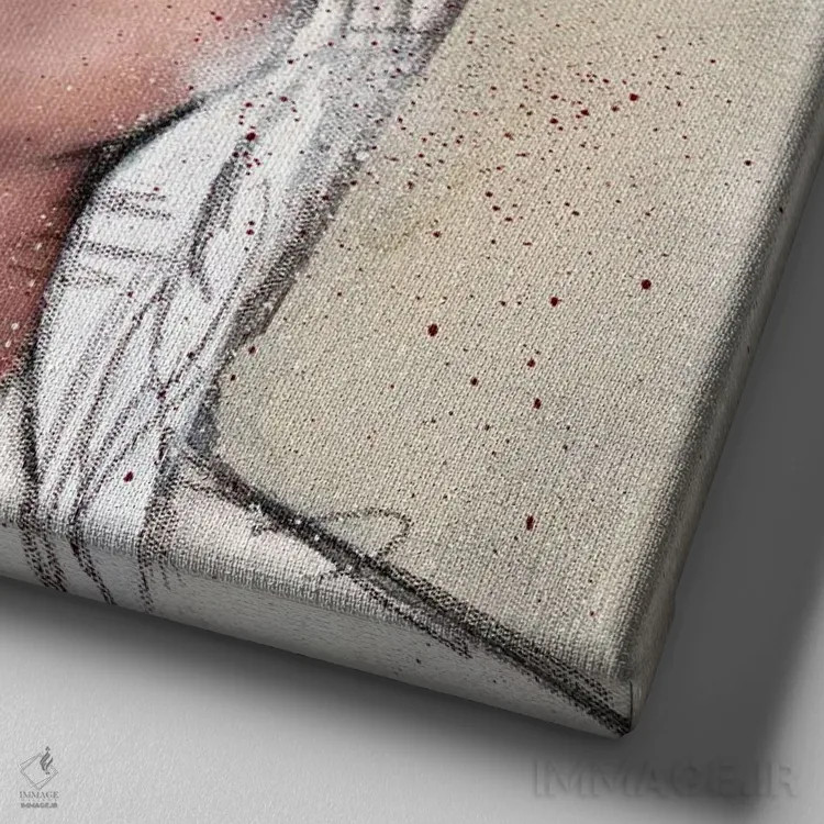 تابلو در حال کشیدن سیگار به شکلی کورکورانه اثر کدی سن - نمای نزدیک بافت بوم