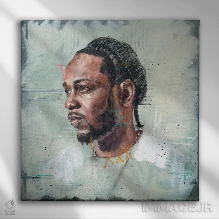 تابلو کندریک لامار (خواننده رپ) اثر کدی سن - نمای روبهرو روی دیوار