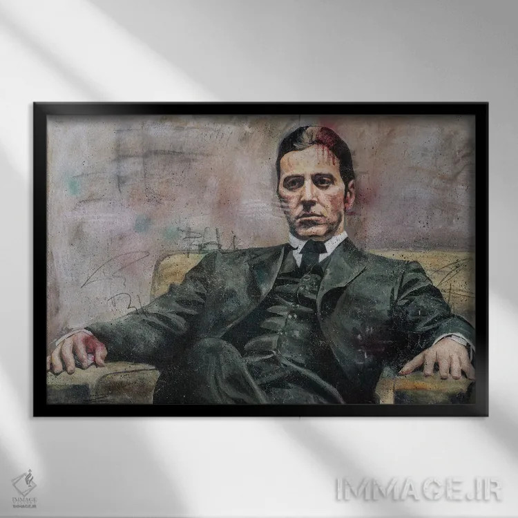 تابلو مایکل کورلئونه (شخصیت فیلم پدرخوانده) اثر کدی سن - نمای قابدار مشکی