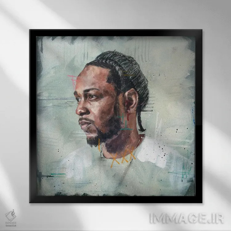 تابلو کندریک لامار (خواننده رپ) اثر کدی سن - نمای قابدار مشکی