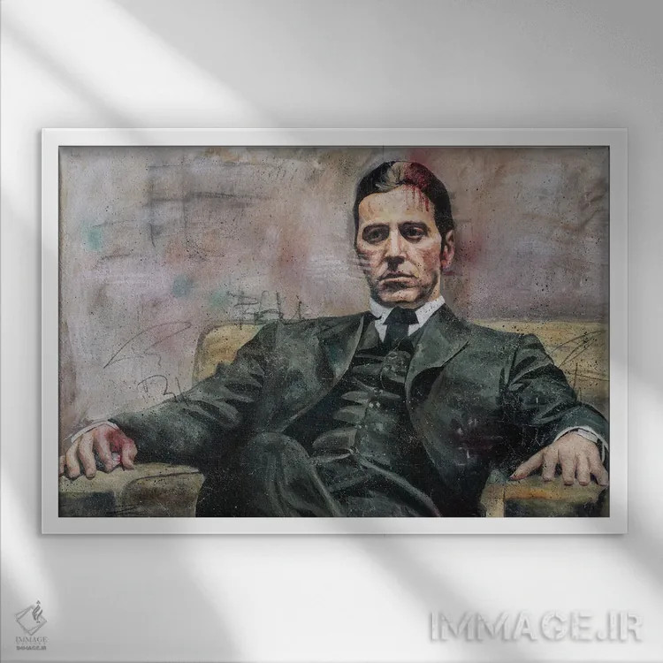 تابلو مایکل کورلئونه (شخصیت فیلم پدرخوانده) اثر کدی سن - نمای قابدار سفید